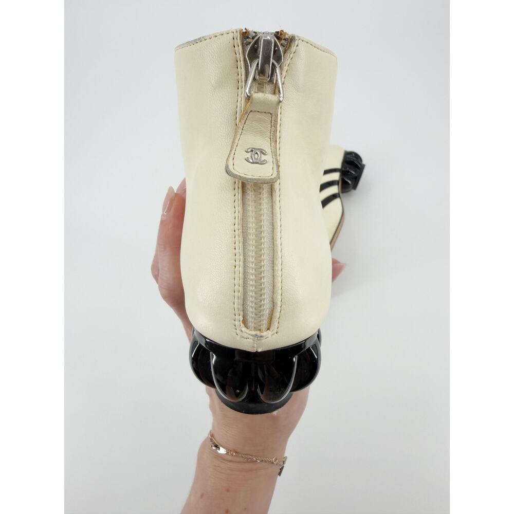 Chanel Ankle Boots Black Ivory Patent Leather Square Toe Heritage 37 2012 Runway - Picture 7 of 11